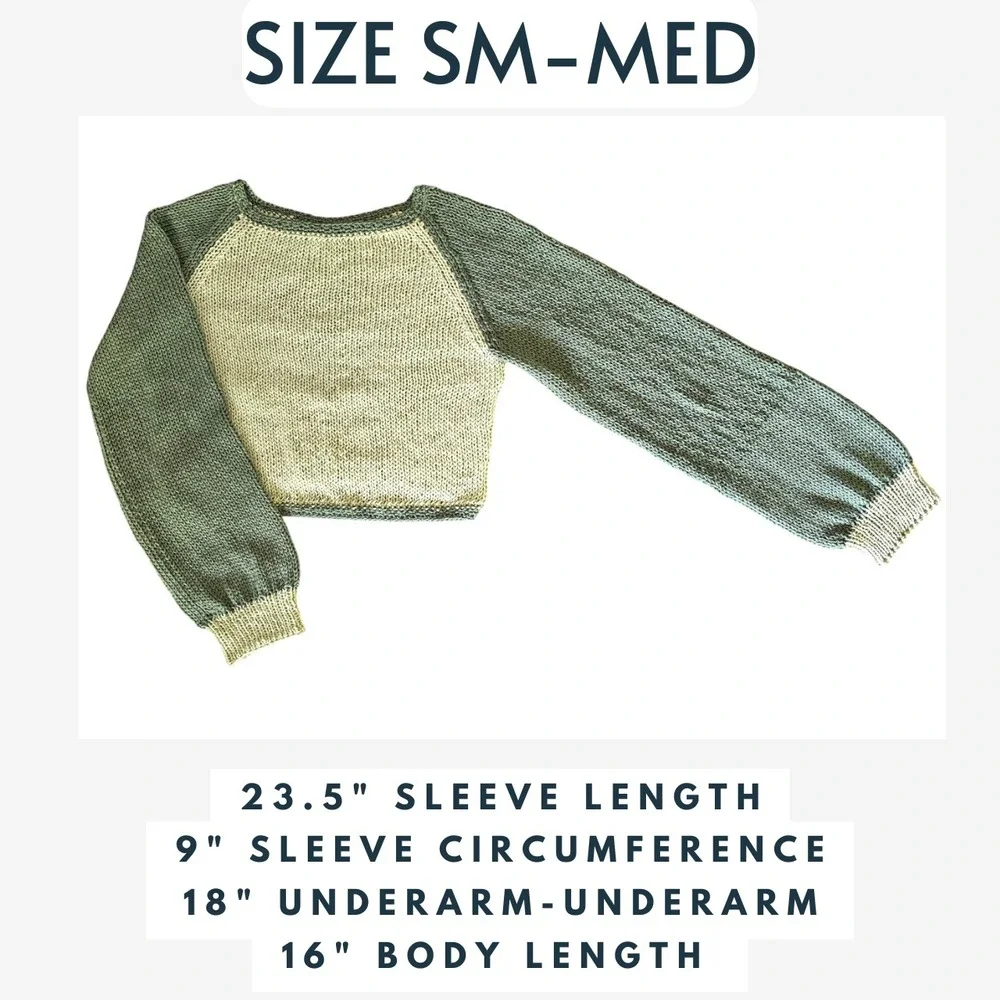 Handmade Knit Cropped Sweater – Two Tone Green | Size‎ Small-Medium
